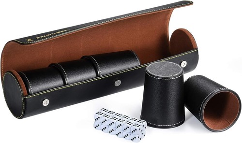 Leather dice cup set black - dice,